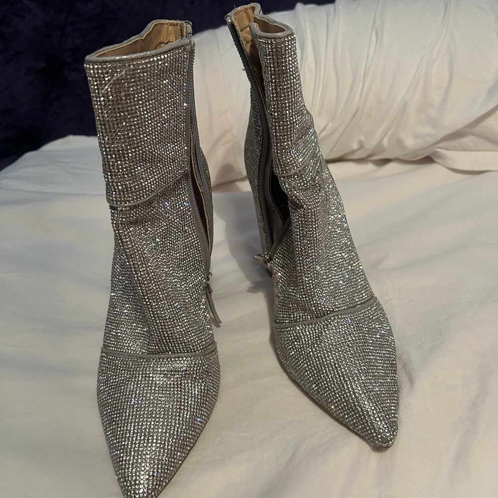 Steve Madden Silver Heeled Boots with Glitter Finish
